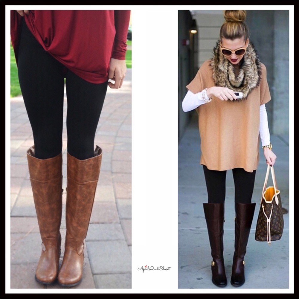 BLACK FLEECE LINED LEGGINGS - FOOTLESS TIGHTS - Picture 6 of 8